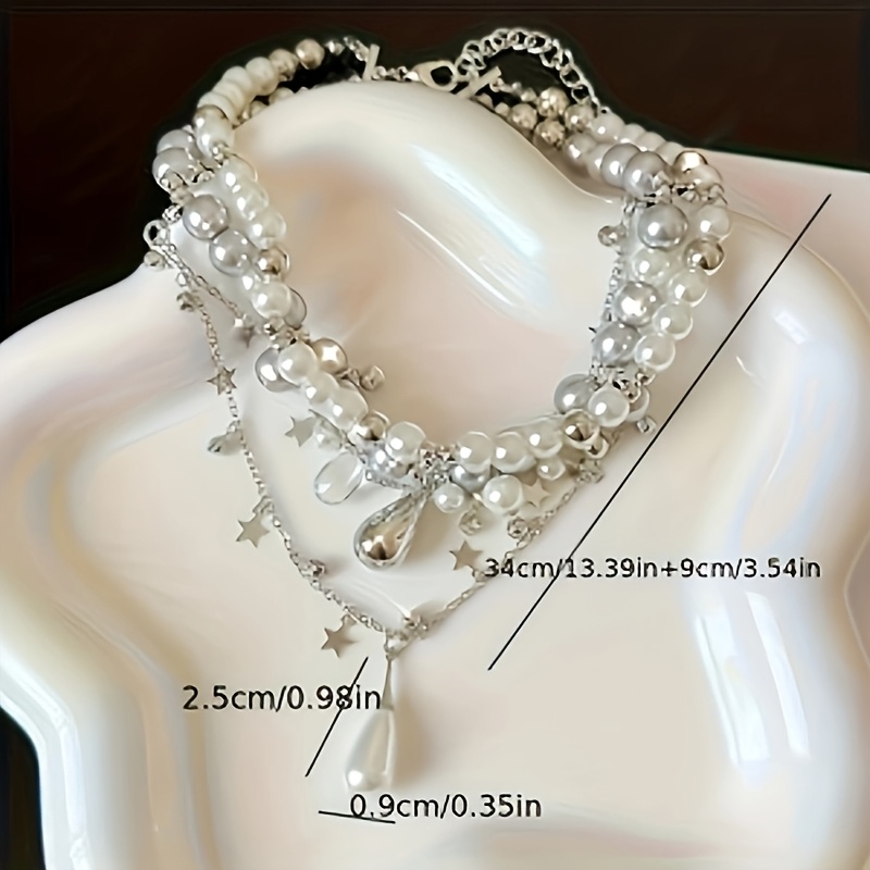 Ladies' Multi-Layered Star & Teardrop Pendant Necklace, Elegant Gift